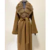 Womens Wool Blends Luxury Brand Cashmere Coat Natural Fur Jacka Women High Quality Winter 230818