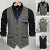 Gilets pour hommes Style Vintage hommes gilet imprimé à carreaux rétro affaires gilet simple boutonnage Slim Fit manteau avec un design sans manches