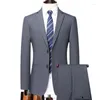 Men's Suits Icool Handsome Casual Business Formal Suit Set Two Piece Groom Wedding Wear