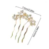 Pinces à cheveux perle strass couleur or peigne en métal épingles à cheveux Vintage alliage fleur bâtons fourchettes mariée bijoux broche accessoires