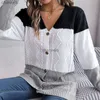 Damen -Strick -T -Shirts Ficusrong 2023 Neue Frauen Herbst Winter Casual Contrast Button gegen Hals Langarm Langarm Single Breaced Sweater Strickjacken HKD230821