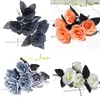 Flores decorativas 5 cabeças artificiais rosa preto preto cinza namorado decoração de halloween simulação planta festas de mesa de decoração de decoração