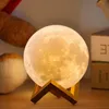 Itens de novidade LED Night Light Light Recarregável 3D Print Moon Lâmpada Touch lumin