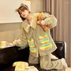 Vêtements de nuit pour femmes 2023 pyjama d'hiver femmes corail velours dessin animé en peluche chaud pantalons à manches longues flanelle maison vêtements peuvent être portés vêtements de détente