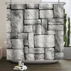 Shower Curtains 3D Printing Brick Shower Curtains Vintage Stone Brick Wall Wood Door Polyester Fabric Hanging Curtain Bathtub Bathroom Decor 230820