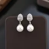 New Silver Grey Set Zircon Fritillaria Pearl Earrings with Advanced Light Luxury Style Design Sense Earrings with Versatile Style Earrings