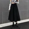 Kjolar mode elastiska hög midja veckade kvinnor koreanska elegant chic sexig solid svart vit midi kjol lös a-line