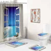 Shower Curtains Seaside Beach Shower Curtain Tropical Landscape Window Ocean Natural Scenery Fabric Bathroom ath Mat Rugs Sets Decor R230821