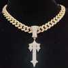 Pendant Necklaces Men Women Hip Hop Letter Iced Out Cross Sword Necklaces with 13mm Cuban Chain HipHop Pendant Necklace Fashion Charm Jewelry 230821