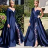 2020 One Schulter -Abschlussballkleider Pant passt eine Linie Royal Navy High Split Long Sleeve Formal Partykleider Jumpsuit Promi -Kleider C247J