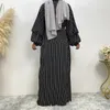 Ethnic Clothing Middle East Fashion Simple Women Stripes Muslim Dress Abaya Dubai Turkey Arabic Islamic Caftan Chiffon Robe