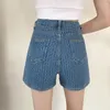 Women's Shorts Trendy High Waist Women Casual Solid Color Button Denim Summer Female Loose Wide Leg Retro Ladies Jeans