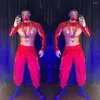 Stage Draag fluorescerend groen/rode paal danskostuum mannen sexy nachtclub kleding feestshow lange mouw gogo jazz dancewear