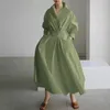 Casual Dresses Japan Korean Long Dress For Women Girl Green Skirt Femme Wear Elegance Turndown Neck Clothing