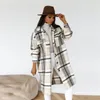 Femmes laine mélanges vêtements d'extérieur mode plaid laine manteau à manches longues bouton imprimé ouvert avant cardigan 230818