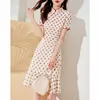 Etniska kläder Eleganta kvinnor Slim Cheongsam Sexig ruffle Print Qipao Chinese Ladies Evening Party Dress Vintage Mandarin Collar Qi Pao