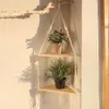 Articles de fantaisie Étagères suspendues en macramé à double couche Étagère flottante pour plantes Boho Home Decor Étagères murales en bois pour chambre à coucher Salon 230818