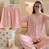 Kadın pijama yaz pijamaları ince kısa kollu şort ve pantolon üç parçalı hırka kız öğrenci