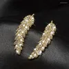 Stud Earrings Boutique Women's Classic Zircon Exquisite Feather And Leaf Shape Gold Party Daily Gifts Fashion Jewelry