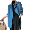 Womens Wool Blends Water Wave Wave Pattern Cashmere Coat Short European Station Loue Suit Stane Lace Up Double Faced Pure 230818