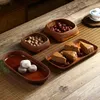 Plattor Vine Woven Tea Tray Handgjorda lack Black Walnut Fruit Creativ Dim Sum Table Top Storage Box Retro Style