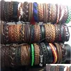 Charm Bracelets Wholesale 100Pcs Men Women Vintage Genuine Leather Surfer Cuff Wristbands Party Gift Mixed Style Fashion Jewelry Lot Dhufl