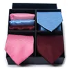 Бобовые галстуки 38 Стиль высокого класса 8 см полосатых мужских хэкки с подарочной коробкой Полиэстер бизнес-свадебный костюм карманный квадратный галстук