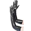 Fem fingrar handskar vuxna sexiga långa svarta latexhandskar metalliska våta look faux läderhandskar klubbkläder dans catsuit cosplay accessoar ventens 230821