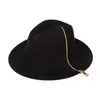Wide Brim Hats Bucket Zipper shallow fedora hat retro woolen ladies European punk chain novelty flat cap men street fashion wild trend 230821