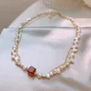 Chains Arrival Elegant Natural Freshwater Pearl & Square Strawberry Quartz 14K Gold Filled Female Necklace Jewelry For Women Gifts