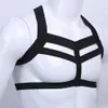 Mens bröst Harness Crop Top Elastic Body Shapers Stage Costume Gay Bondage Lingerie Halter Halv Hollow Out Nightclub Streetwear258K