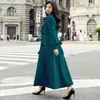 Women's Trench Coats 2023 Spring And Autumn Green Coat Windbreaker Long Knee Length Slim Fit Stylish British Style