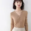 Damestruien Spring en Autumn Pure Wool Sweater V-Neck Cashmere Pullover Fashion Warm Criss-Cross Slim gebreide