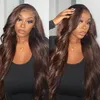 Chocoladebruin gekleurde kant voorkant menselijk haarpruiken voor vrouwen Braziliaans 13x4 body wave hd kant frontale pruik menselijk haar vooraf geplukt