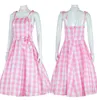 عائلة Cosplay مطابقة ملابس Movie Barbie Adult and Kids Pink Plaid Dress Woman Halloween Fancy Doll Play Plaid Up Up Up