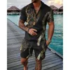 Men's Tracksuits Summer Polo Shirt Short Sleeve 3D Printing Luxury Retro Suit Flannel Collar Sportswear Leisure 2-piece