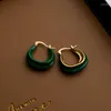 Dangle Earrings Vintage Half Round Enamel Dark Green Temperament Ladies French Jewellery