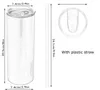 CA US stocked 20oz white blank straight Double Wall Stainless Steel Tumbler with plastic straw