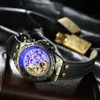 Другие носимые устройства Винтажные автоматические механические часы для мужчин с антикварным бронзовым внешним и кожаным ремнем x0821