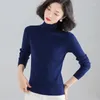 Camiscedores femininos Mulheres Drak Blue Tops 2023 Primavera de manga longa da primavera femme pulôver sólido suéter de malha casual feminino