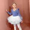 Vêtements de scène filles robe de ballet justaucorps de gymnastique enfants princesse ballerine tutu vêtements de danse jupe en dentelle à manches longues costume de danse du lac des cygnes