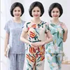 Pyjamas de nuit pour femmes été mince à manches courtes pour maman mère vêtements de maison 2 pièces ensemble grande taille ensembles assortis maison vêtements