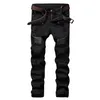 Designer de moda masculino rasgado jeans jeans de cola de retalhos Slim Fit Black Moto Denim Joggers para calças de jeans angustiadas masculinas214v