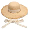 Berets Summer Sun Hat Ręcznie poszarpane Raffii Retro Travel Suncreen Beach Vacation z sznurowaniem dla dzieci dorosłych