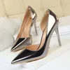 New Fashion High Heels Simple Slim Heel Metal Heel High Heel Shallow Notched Side Hollow Sexy Single Shoe Size 34-43