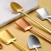 Scolle di caffè cucchiaio in acciaio inossidabile imitazione creativa dessert a forma di pala maniglia lunga che mescola posate per posate da cucina forniture da cucina