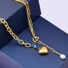 Kedjor 2023 Blue Water Drop Zircon Heart Necklace Pendant Pearl Tassel Clavicle T-shirt Chain Female Titanium Steellocket Exqui