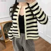 Women's Knits Tees Engraved New Gold Button Striped Women Cardigan Wool-blend Tops 2023 New in French Style Fashion Sweater Tops HKD230821