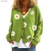 Kvinnors stickor Tees 2023 Kvinnor Daisy Flower Cropped Cardigan Ladies Cotton Knit V Neck Tröja Öppen Front Jumper Cardigan för kvinnor HKD230821