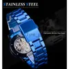 Andra bärbara enheter Forssining Blue Diamond Transparent Skeleton Men Mechanical Watch Rostfritt stål Lysande händer Handlåda Casual Business Clock X0821